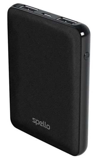 Spello Pocket Powerbank 10W med 2 x USB-A - 5000 mAh - Svart