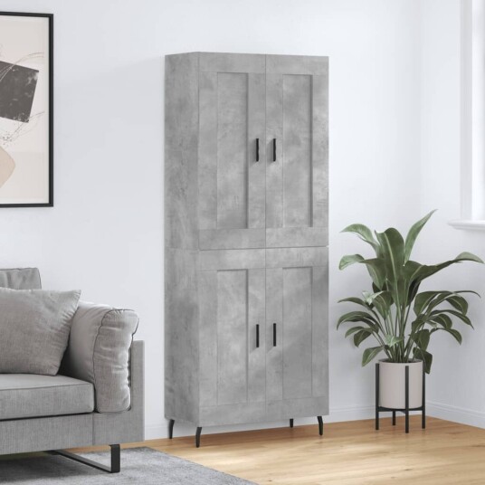 Highboard betonggrå 69,5x34x180 cm konstruert tre