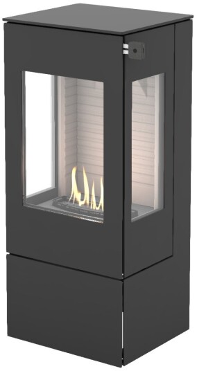 Nexo 100 svart frittstående biopeis med sideglass og ståldør Nexo 100 svart frittstående biopeis med sideglass og ståldør