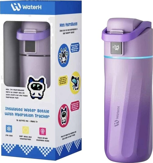 WaterH B003-MA-16oz Smart Drikkeflaske for Barn - 475ml - Lilla WaterH B003-MA-16oz Smart Drikkeflaske for Barn - 475ml - Lilla