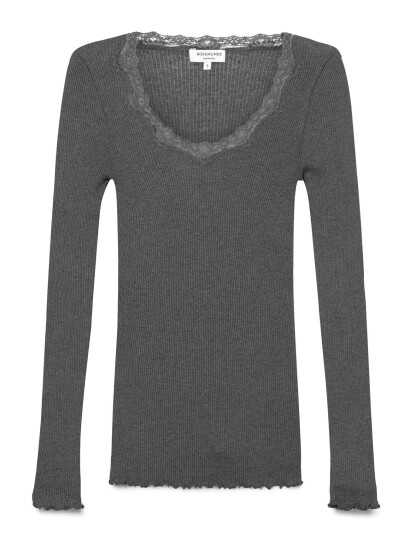 Rosemunde Rwbabette Silk Ls U-Neck Lace T-Shi - Grey - L