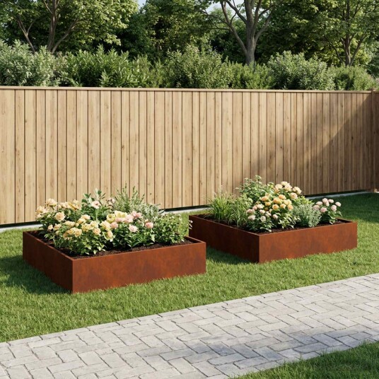 vidaXL Hageblomsterpotte 2 stk. Rusten 100 x 100 x 20 cm Cortenstål vidaXL Hageblomsterpotte 2 stk. Rusten 100 x 100 x 20 cm Cortenstål