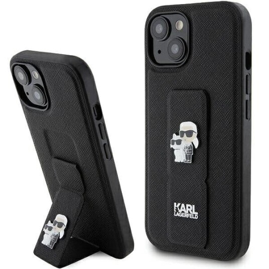 Karl Lagerfeld Saffiano Gripstand Etui for iPhone 15 Plus / 14 Plus - Svart