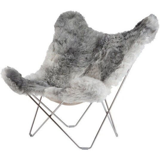 Cuero Iceland Mariposa Butterfly Stol Shorn Grey/Chrome Cuero Iceland Mariposa Butterfly Stol Shorn Grey/Chrome