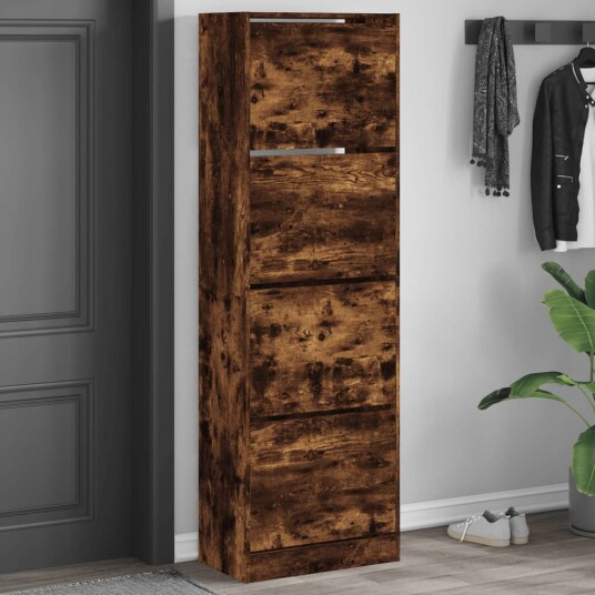 Skoskap med 4 vippeskuffer røkt eik 60x34x187,5 cm 8721012385696