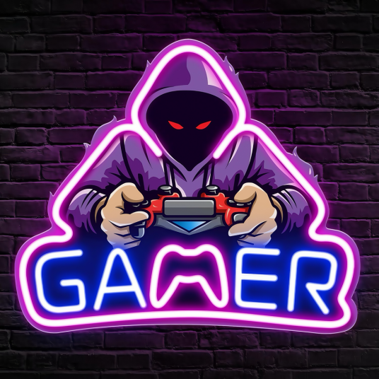 Gamer neonskilt med LED lys Stor modell 39x33 cm perfekt for gamingrom