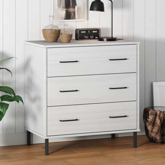 vidaXL Skjenk med 3 skuffer hvit 77x40x79,5 cm heltre OSLO vidaXL Skjenk med 3 skuffer hvit 77x40x79,5 cm heltre OSLO