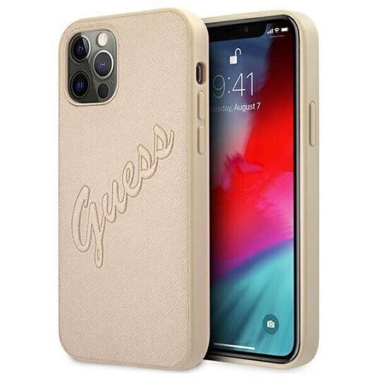 Guess Guhcp12lrsavslg Kietus Dėklas Saffiano Vintage Iphone 12 Pro Max Gold