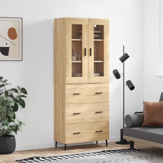  Highboard sonoma eik 69,5x34x180 cm konstruert tre
