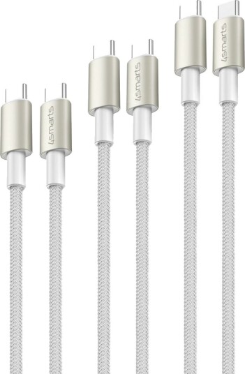 4Smarts USB-C til USB-C-kabel PremiumCord, 60W, sett med 3, 0,5m/1,5m/3m - hvit / sølv