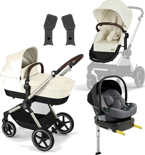 Cybex EOS Lux Duovogn inkl. Beemoo Route Babybilstol &  Base Seashell Beige/Mineral Grey