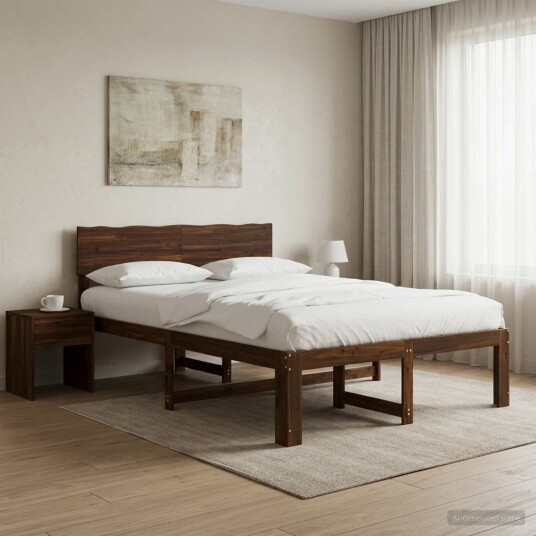 vidaXL Dobbel Sengramme med Hodegjerde ROSTOCK Mørk brun 120 x 200 cm