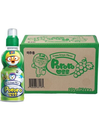 24 stk Pororo Greengrape Drink   Leskedrikk med Grønn Druesmak   Hel Eske 5,64 kg Korea