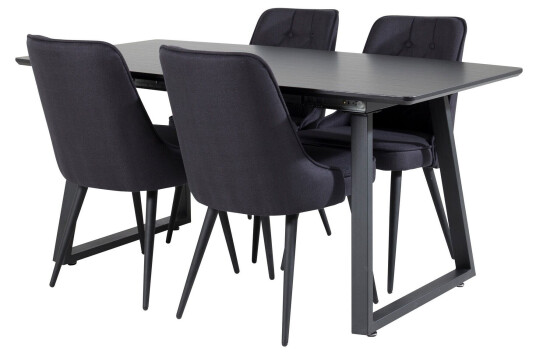 Venture Home Inca Spisegruppe Forlengningsbar 160 cm Rektangulær med 4 Velvet Stoler Sort