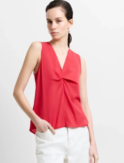 French Connection Mila Georgette Front Twist Top Red L