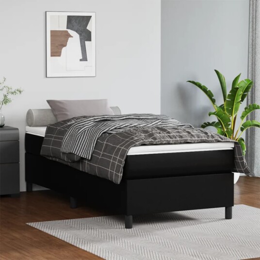 Boxspring sengeramme svart 90x190 cm Single kunstskinn Boxspring sengeramme svart 90x190 cm Single kunstskinn