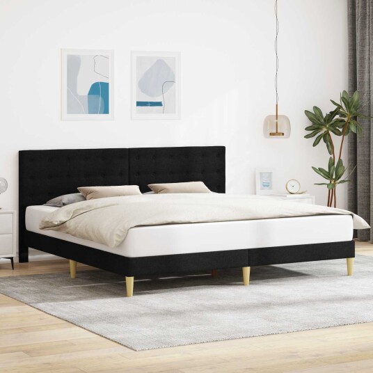 Sengestamme med hodegjerde Svart 200 x 200 cm Stoff