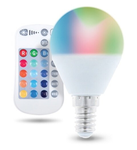 Fjernstyrt LED-lampe med RGB E14 G45 5W