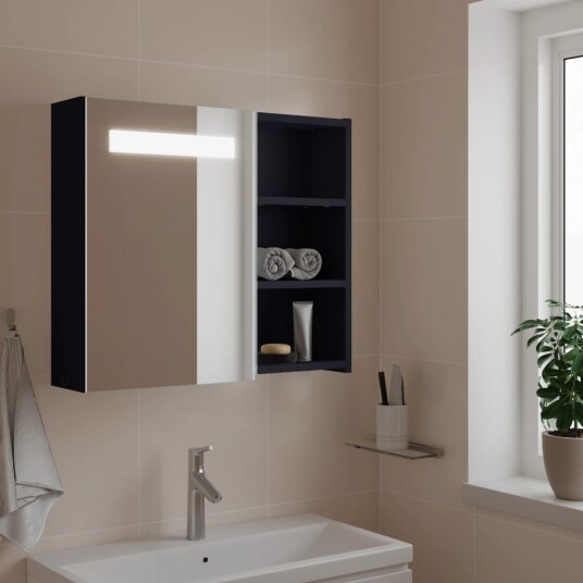  Baderomsspeilskap med LED-lys grå 60x13x52 cm