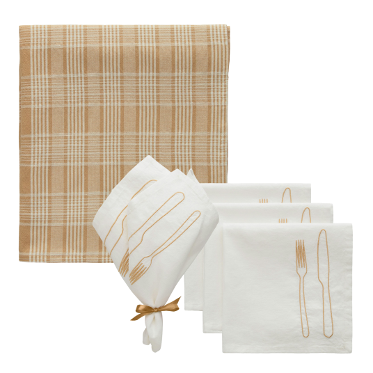 Decotique La Tavola / Rita Tekstilsett 4 Servietter + Duk Hvit / Beige / Latte