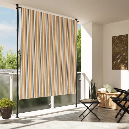 Utendørs rullegardin gul og hvit 150x270 cm stoff og stål 368774