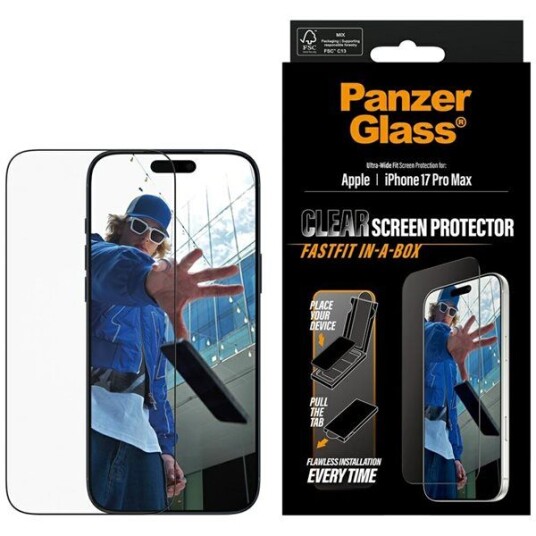Panzerglass iPhone 17 Pro Max Skjermbeskytter Ultra Wide Fit Gjennomsiktig med FastFit In-A-Box