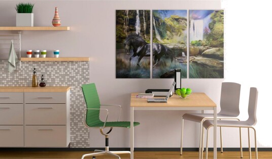 Bilde Horse on the sky blue waterfall background 90x60 Artgeist sp. z o. o.
