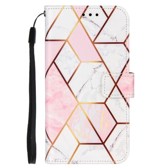 INCOVER Samsung Galaxy S22 Mykt Marmor PU Skinn Deksel med Lommebok - Rosa / Hvit