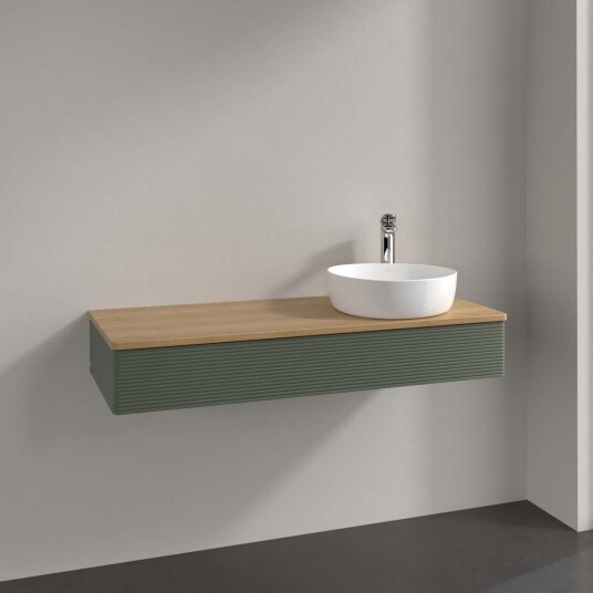 Villeroy & Boch Antao Servantskap med 1 skuff 120x50x19 cm u/lys Grønn Matt/Eik Villeroy & Boch Antao Servantskap med 1 skuff 120x50x19 cm u/lys Grønn Matt/Eik
