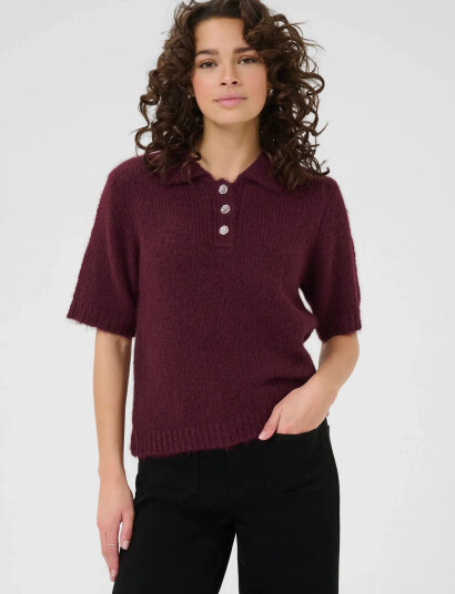 Kaffe Kaemilie Polo Pullover - Burgundy - XS Kaffe Kaemilie Polo Pullover - Burgundy - XS
