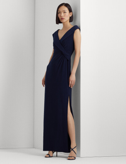 Lauren Ralph Lauren Jersey Off-The-Shoulder Gown - Navy - 38