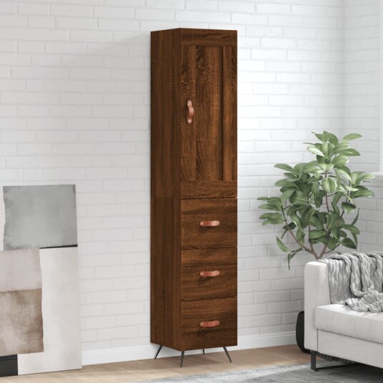 vidaXL Highboard brun eik 34,5x34x180 cm konstruert tre 8720845495985