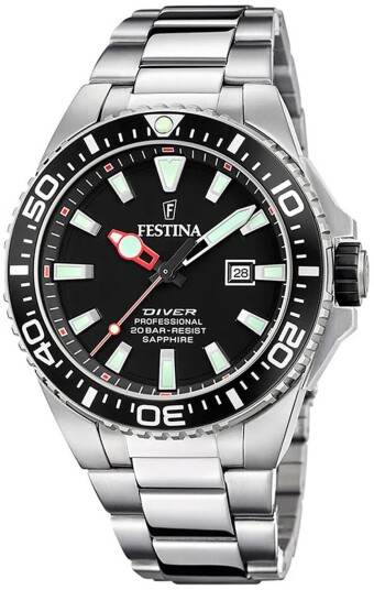 Festina Herreklokke F20663 3 Diver Sort/Stål Ø46 mm