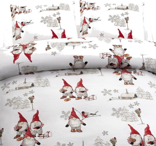 Dynetrekksett dobbeltseng Frosty Christmas 212x220 cm Hvit