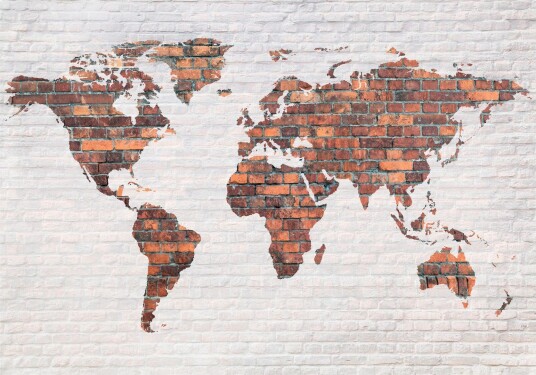 Fototapet World Map Brick Wall 200x140 - Finnes i flere størrelser