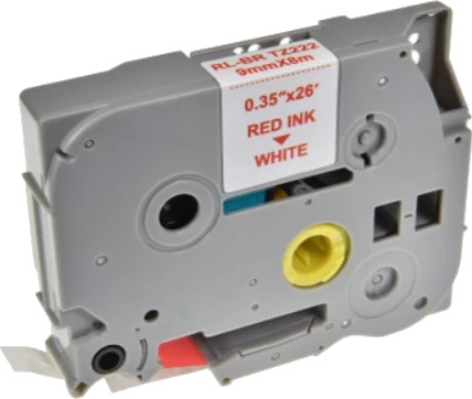 TB TZE-222 P-Touch Tape Rød på Hvit 9mm (8m) erstatter Brother TZE-222