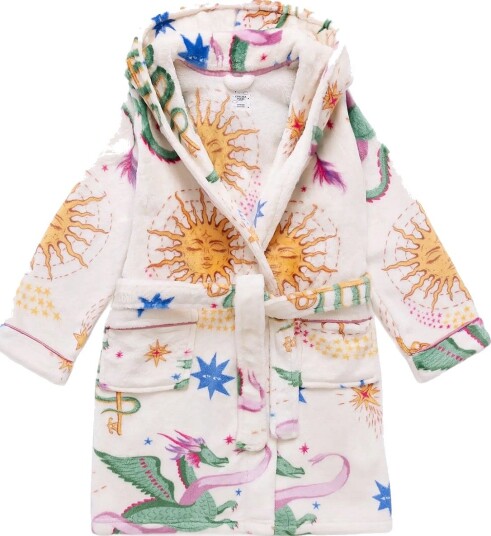 Chelsea Peers Kids Fleece Mythical Dragon Print Hooded Dressing Gown OFF WHITE 3 4