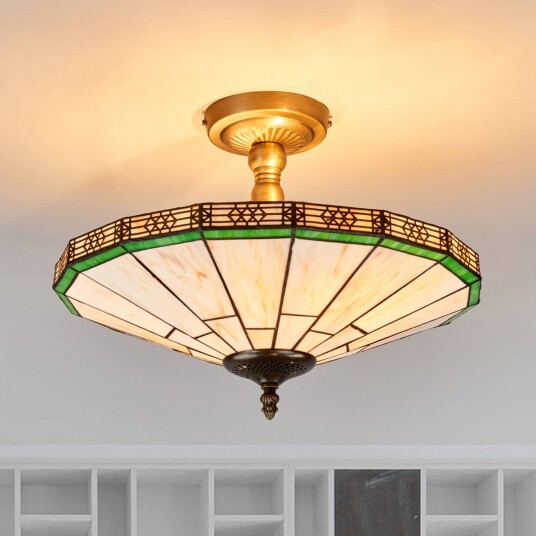 Searchlight Tiffany taklampe New York dimbar Krem / amber Stue / spisestue Metall Tiffany