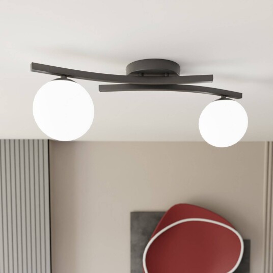 Emibig Lighting OPUS taklampe lengde 60 cm opal/svart glass 2 lyskilder.