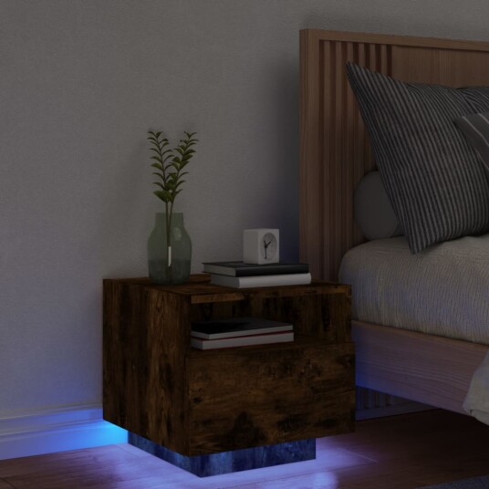  Nattbord med LED røkt eik 40x39x37 cm 8721012253902