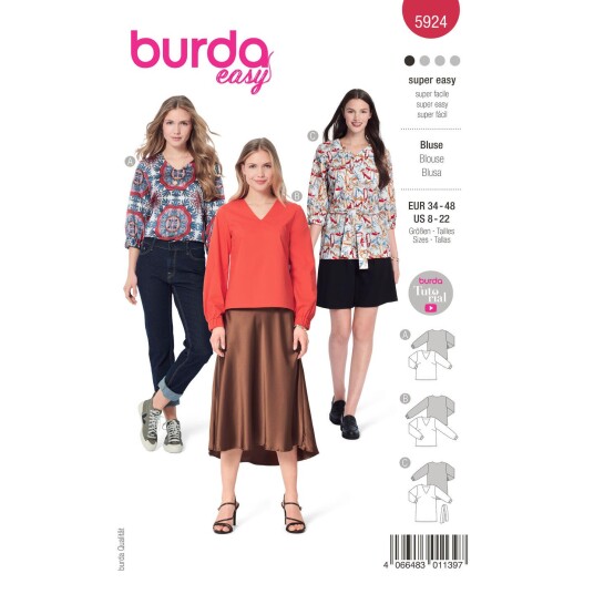 Burda 5924 - Bluse EUR: 34-48, US: 8-22