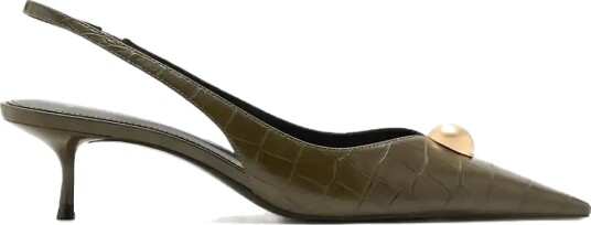 Mango Croc Effect Heeled Shoes Khaki green 36