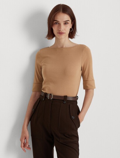 Lauren Ralph Lauren Stretch Cotton Boatneck Tee Beige XL