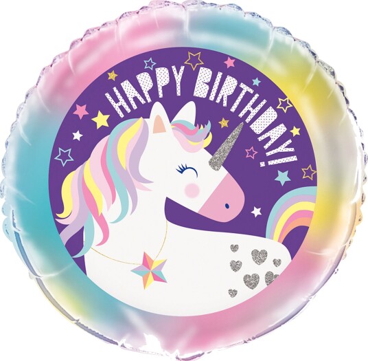 Unique Party Folieballong Happy Birthday Unicorn 1-pakning 72487