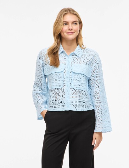 Vila Vimerinda Crochet L/S Shirt Noos Blue L