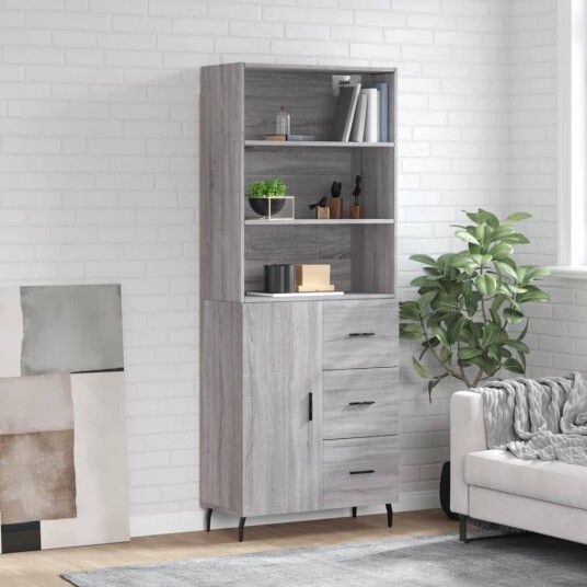 vidaXL Highboard grå sonoma 69,5x34x180 cm konstruert tre 8720845928346