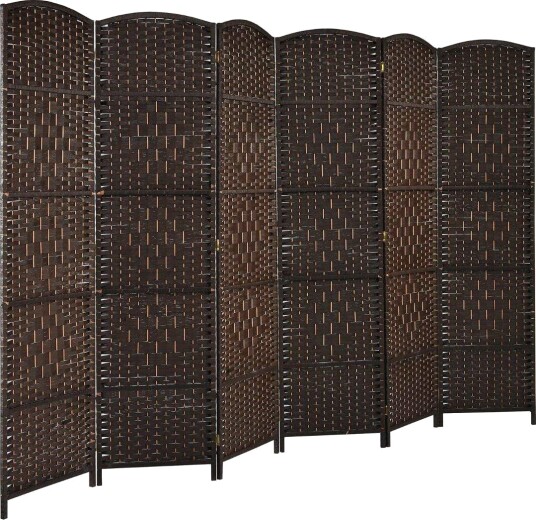 Sammenleggbar romdeler med 6 paneler brun – treramme og papirfiber Sammenleggbar romdeler med 6 paneler brun – treramme og papirfiber