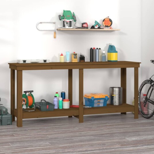 Arbeidsbenk honningbrun 180x50x80 cm heltre furu Arbeidsbenk honningbrun 180x50x80 cm heltre furu