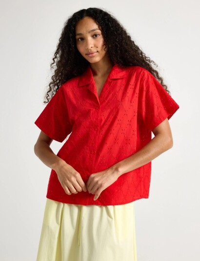 Lindex Shirt With Broderie Anglaise Red XS