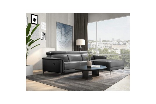 Hjørnesofa 3 seter Lund Svart Lær/PU Høyre Elektrisk Recliner   Svart Lær/PU Høyre Elektrisk Recliner